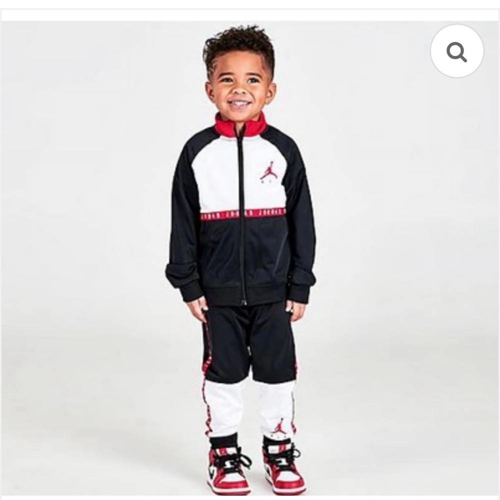 Size 2T 3T toddler Tricot Michael Air Jordan Kids Black White  Red Jogger Set